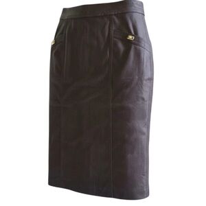 Women sz 8 J. Mclaughlin Chocolate Brown Pencil Skirt Turn Lock faux pocket